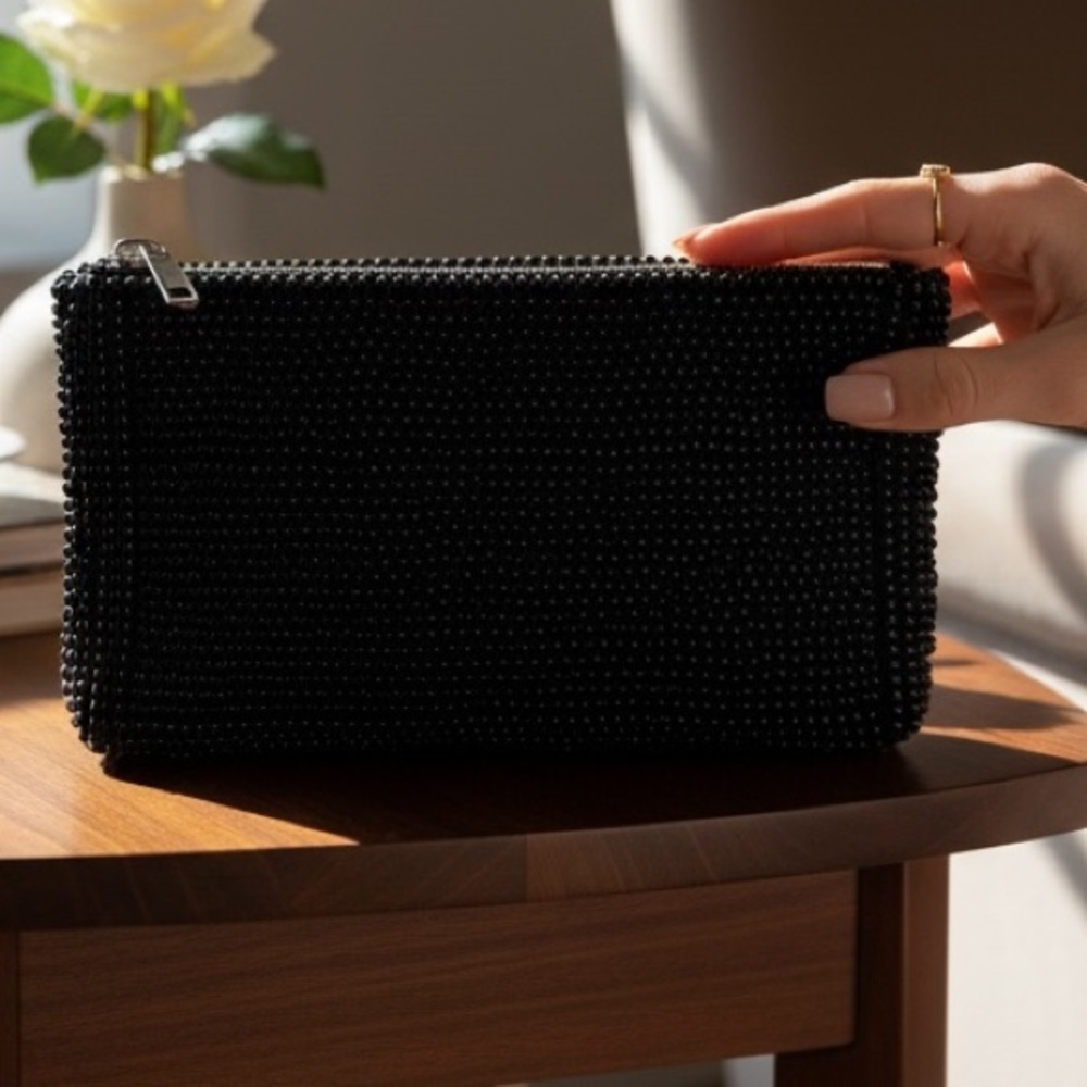 Breaded zipper coin purse made in Japan by hand heave two sided design